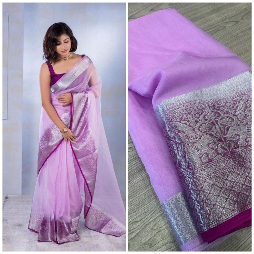 🔥EXCLUSIVE SOLID NAYLON ORGANZA SAREE🤩