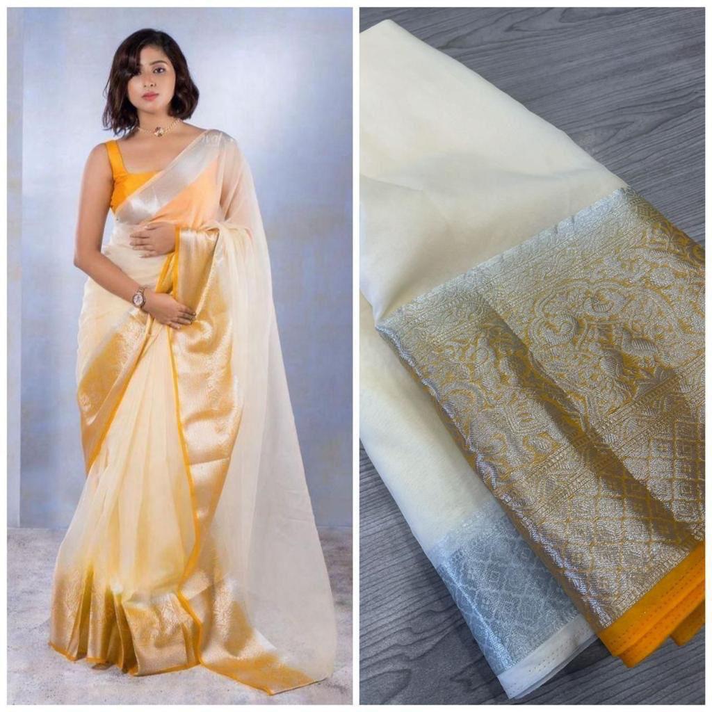 🔥EXCLUSIVE SOLID NAYLON ORGANZA SAREE🤩