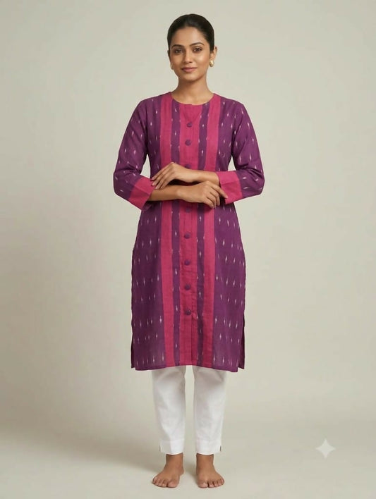 Dark Purple Mercerized Cotton Ikkat Kurta