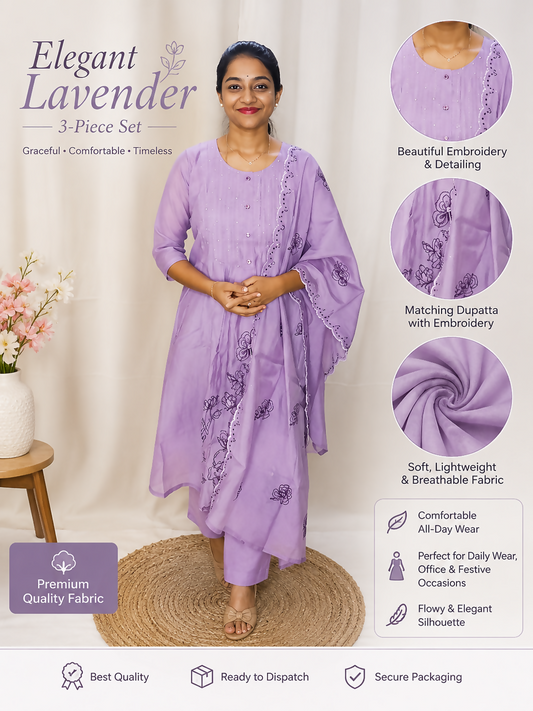 Mul Chanderi embroidery 3 piece set